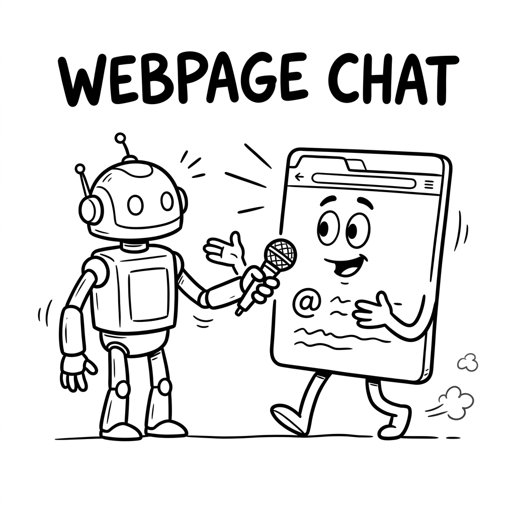 Hero illustration of a confused robot holding a microphone and interviewing a web page